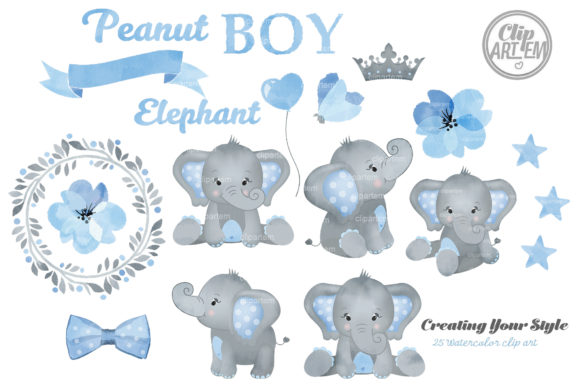 Boy Elephant Watercolor Set – Cute & Versatile Illustrations for Crafters & Etsy Sellers