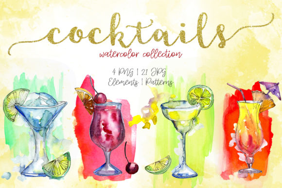 Cocktails Watercolor Collection Set Illustrations