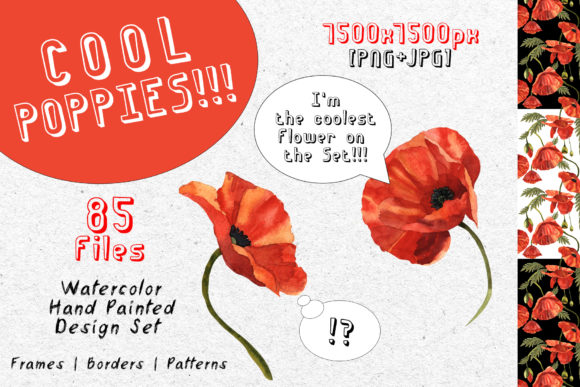 Cool Poppies Watercolor Set: Editorial Illustrations