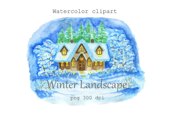 House Winter Holiday Watercolor Illustrations for Festive Design Projects