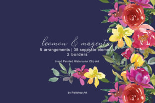 Lemon Magenta Watercolor Floral Clipart: A Fresh Editorial Illustrations Pick