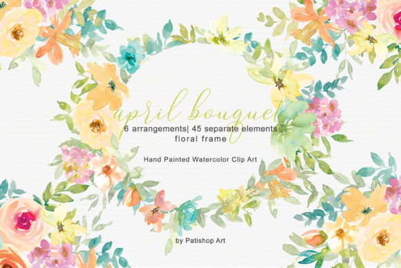 Pastel Spring Watercolor Floral Bouquets – Soft Illustrations for Handmade Spring Crafts