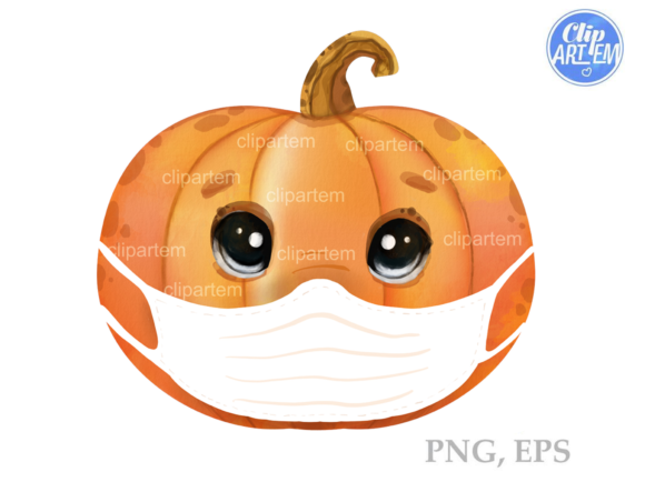 Pumpkin with Face Mask Watercolor Illustrations for Modern Branding