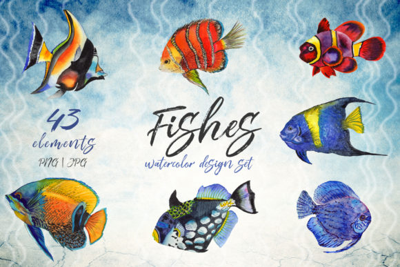 Sea Fishes PNG Watercolor Set: Craft Illustrations