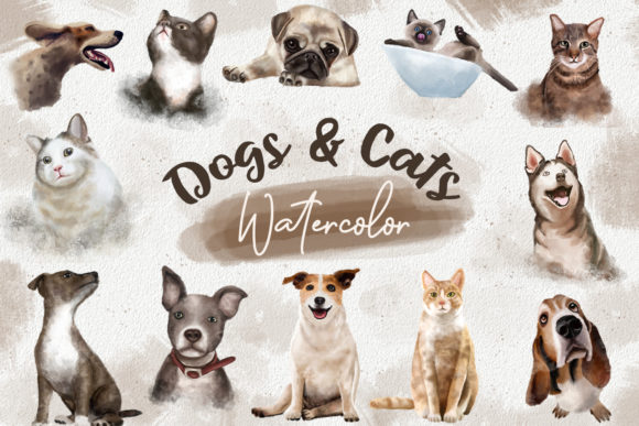 Soft & Charming: Dogs and Cats Watercolor Collection for Branding and Marketing