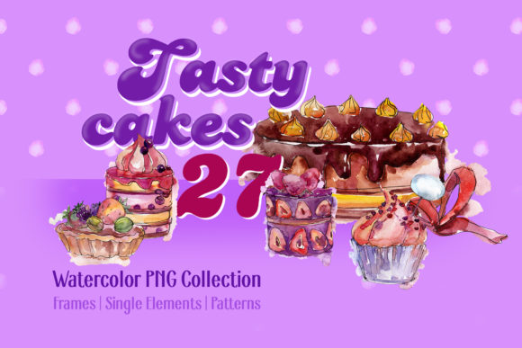 Tasty Cakes Violet Watercolor Png Illustrations