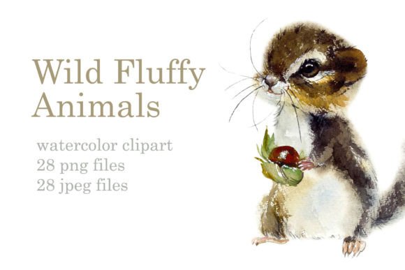 Watercolor Fluffy Wild Animals Illustrations for Branding and Creative Projects