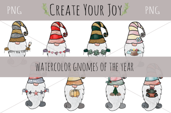 Watercolor Gnomes of the Year Bundle: Whimsical Illustrations for Local Branding