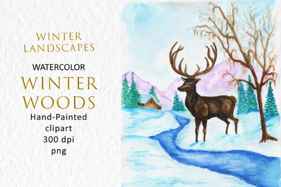 Watercolor Illustration of Winter Forest