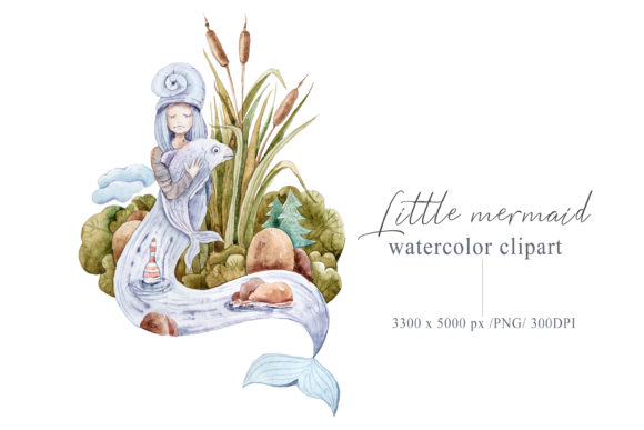 Watercolor Mermaid Clipart – A Versatile Illustration for Coastal-Inspired Branding