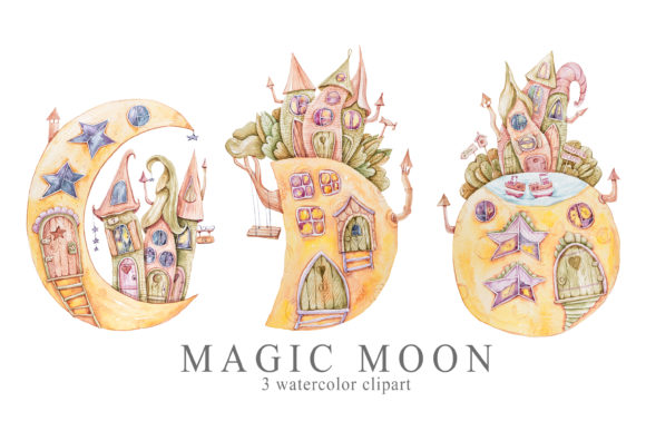 Watercolor Moon Phase House Clipart Set Review