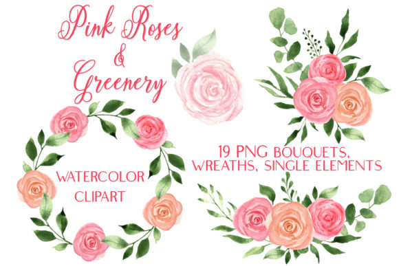 Watercolor Pink Roses & Greenery Illustrations for Blog & Editorial Design