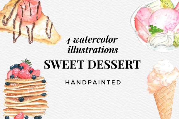 Watercolor Sweets Desserts Collection Illustrations