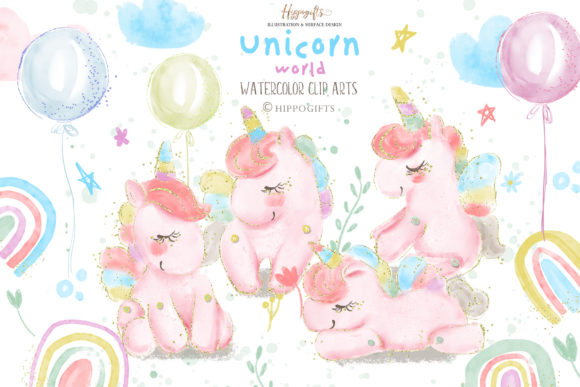 Watercolor Unicorn Rainbow Clip Arts for Crafting Magic